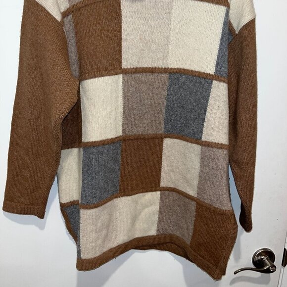 Vintage LambWool Cashmee Blend Patchwork Turtleneck Sweater Women Size Medium - Picture 3 of 9